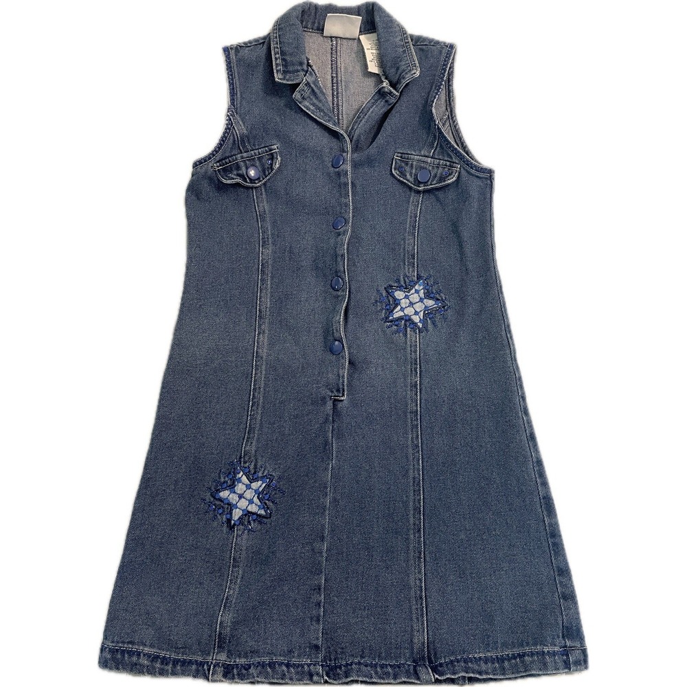 Y2K Expressions sleeveless denim shirt dress w/stars - girls 7/8 - EUC!